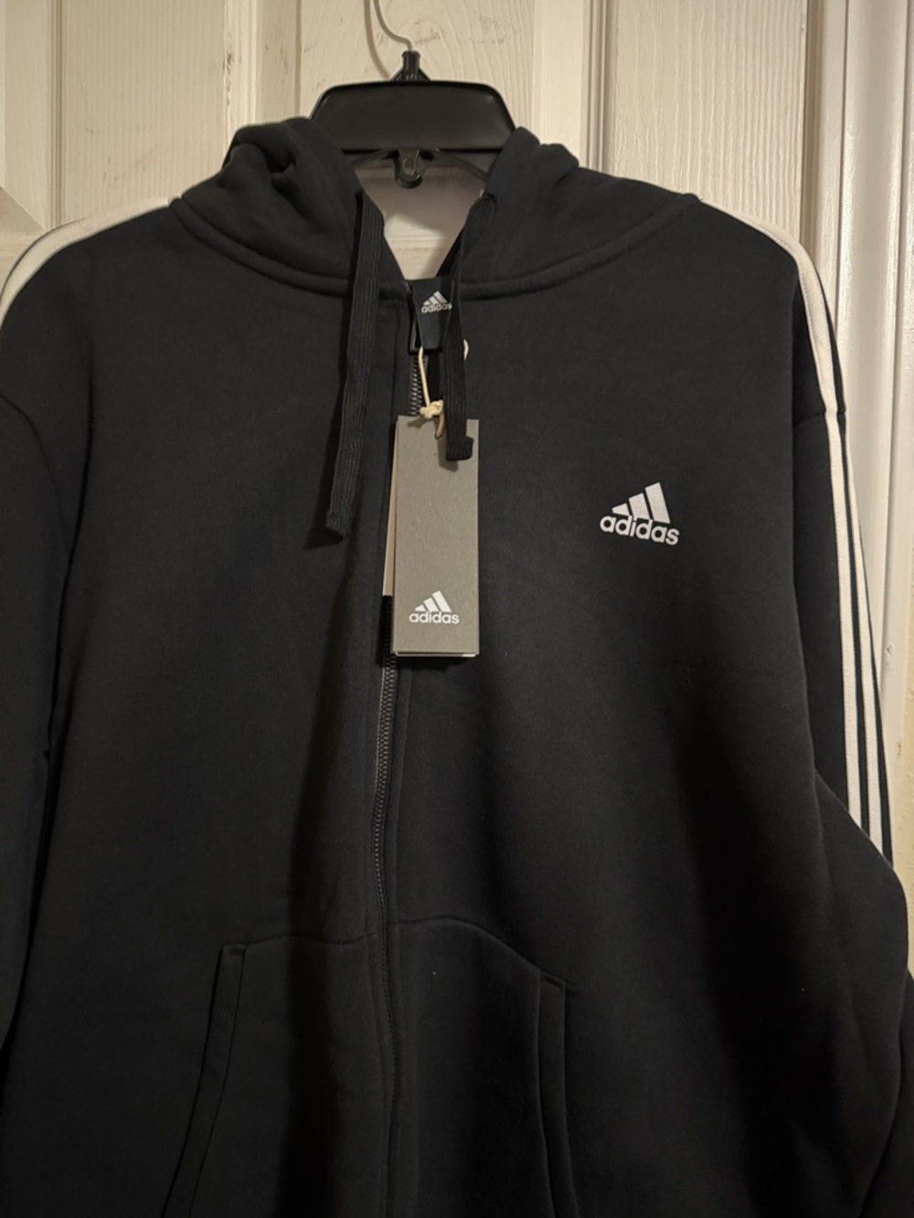 adidas Black Hoodie with White Stripe Detail